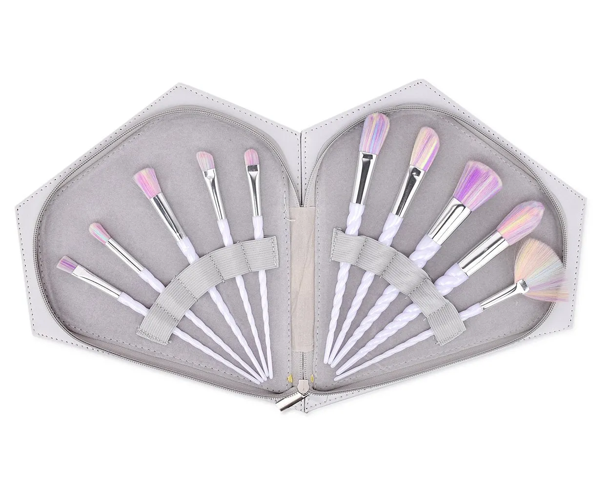 10 Pcs Professional Makeup Brush Set with Diamond Bag - Silver