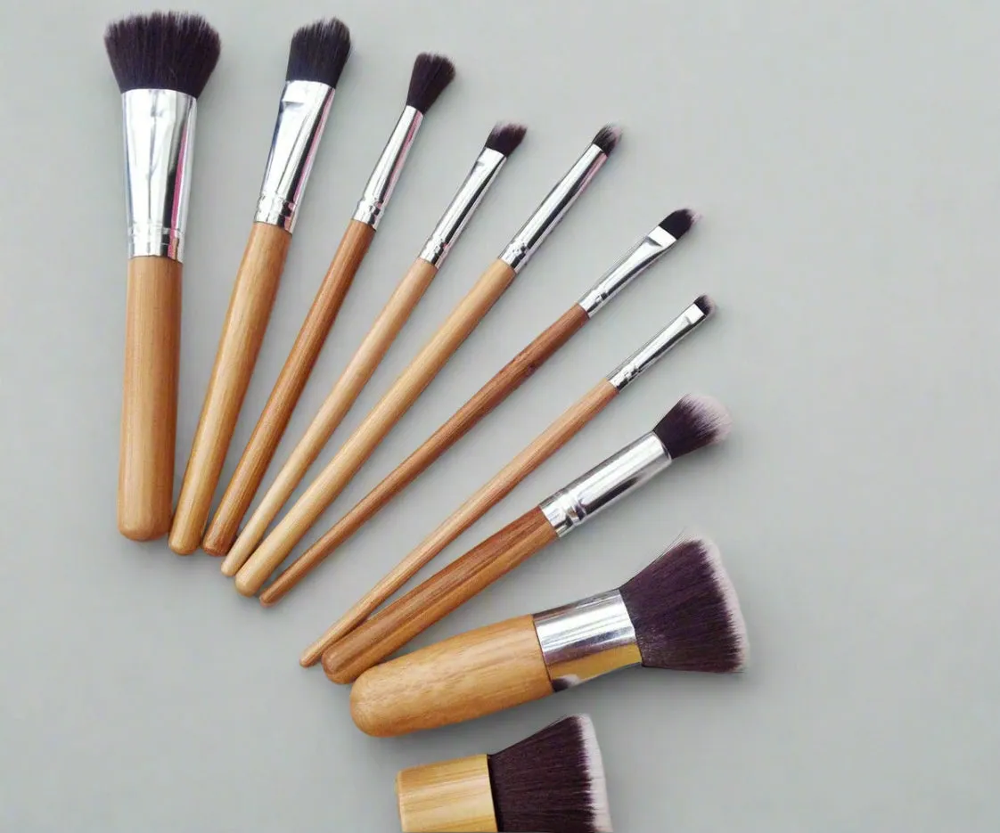 10pc Bamboo Makeup Brush Set and 6pc Bamboo Brush Set with Carry Bag