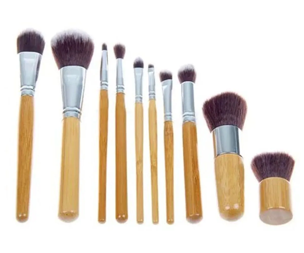 10pc Bamboo Makeup Brush Set and 6pc Bamboo Brush Set with Carry Bag