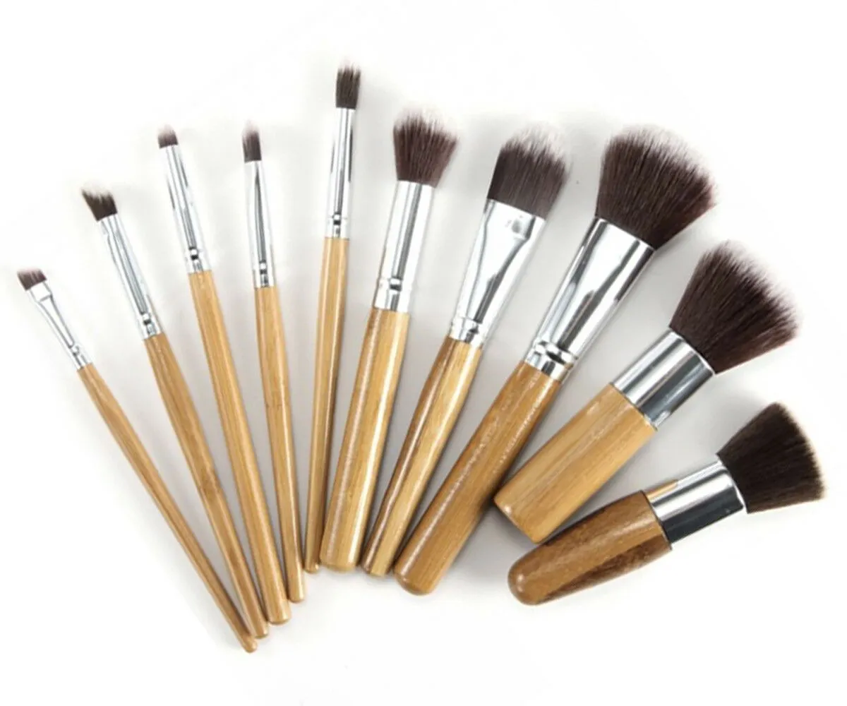 10pc Bamboo Makeup Brush Set and 6pc Bamboo Brush Set with Carry Bag