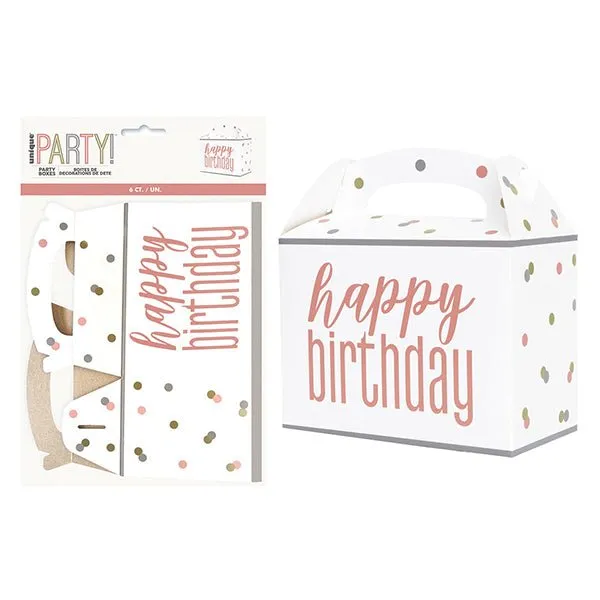 6pk Happy Birthday Large Rose Gold Party Boxes