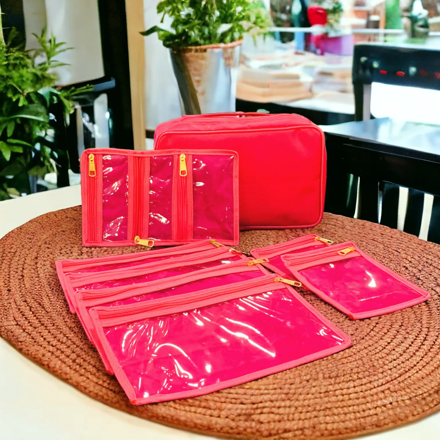 8 Pcs Jewelry Organizer Bag (Pink)