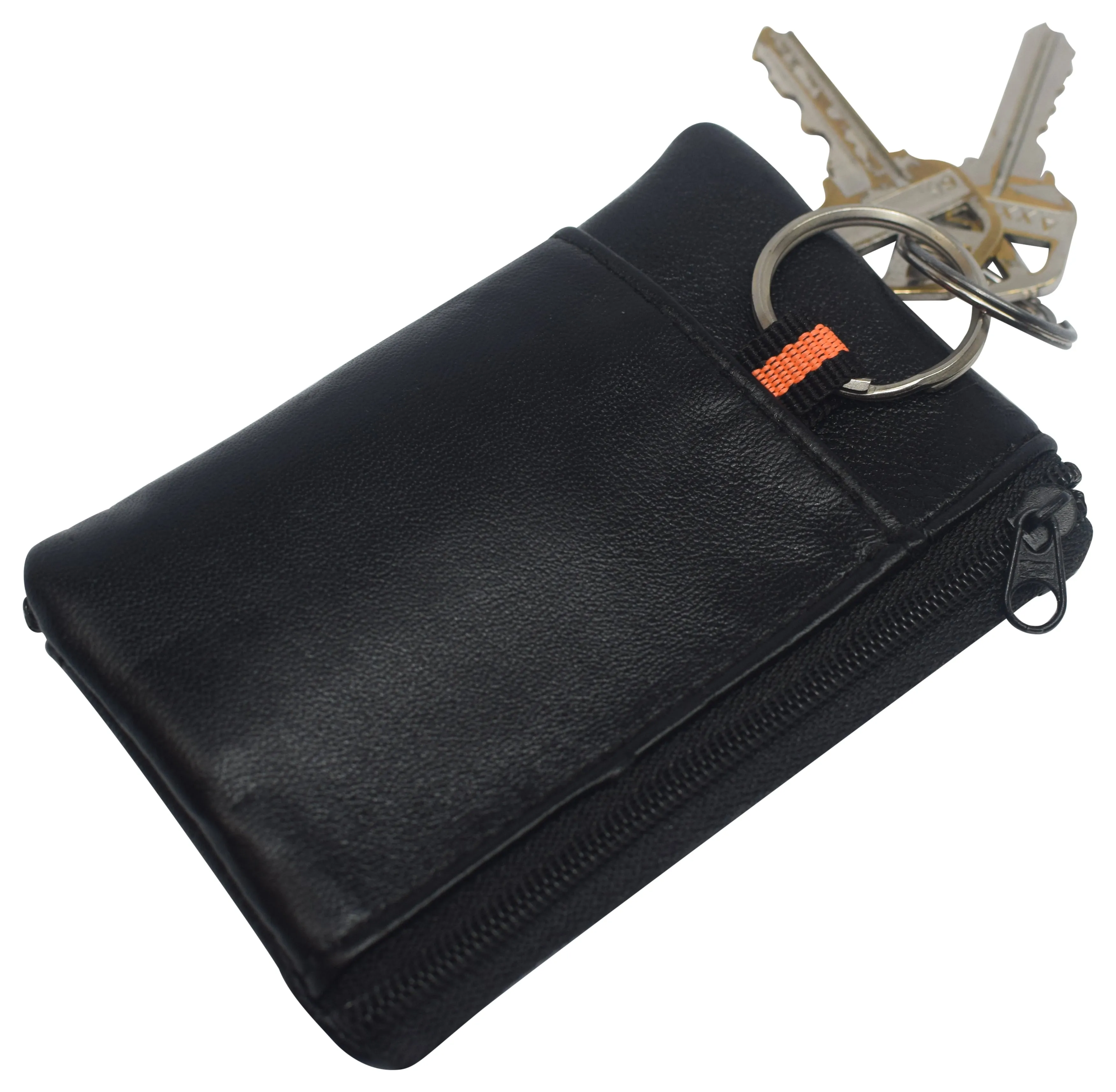 813 Genuine Leather Lightweight Zippered Minimalist Wallet with Clear ID Window with Key Ring