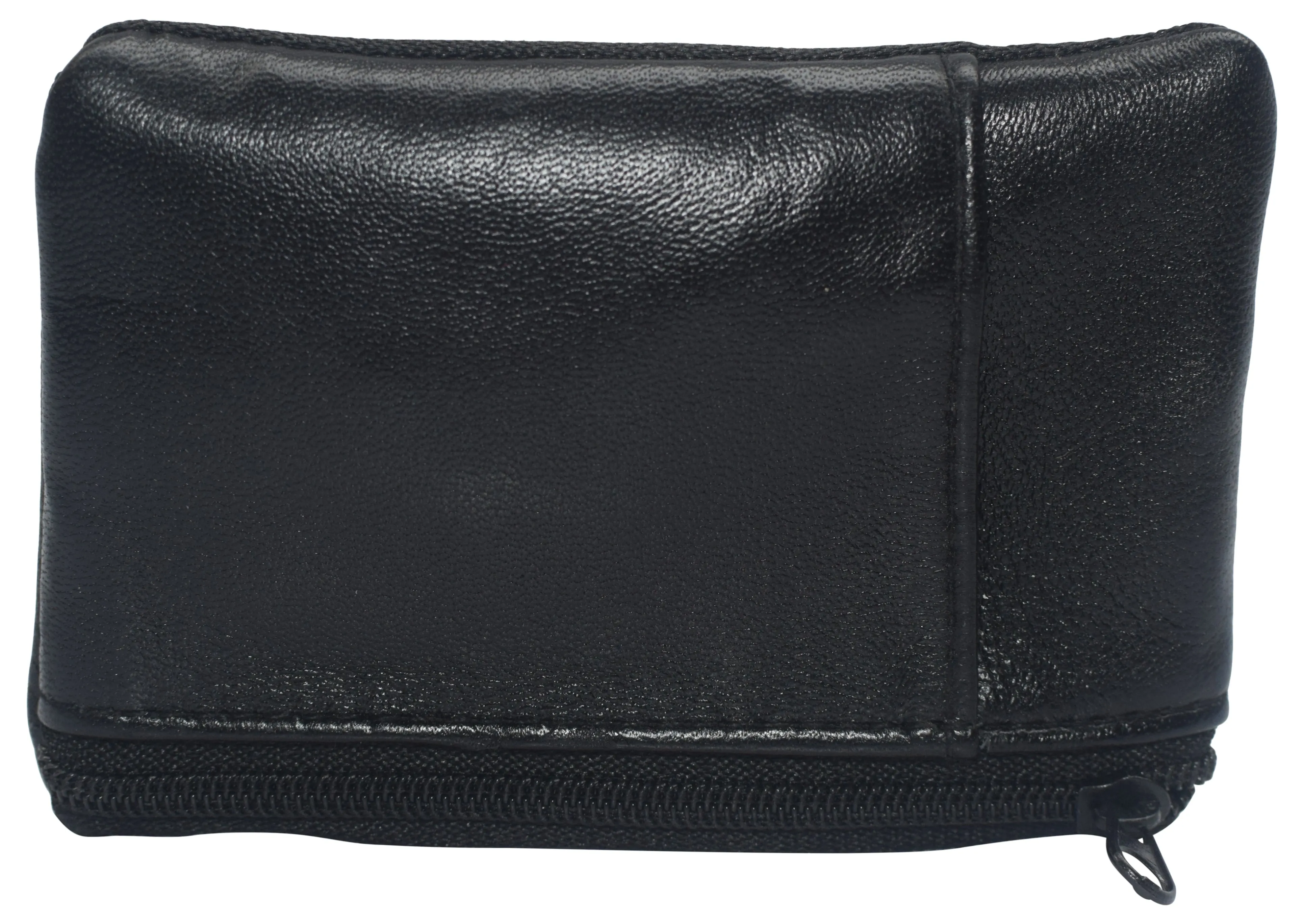 813 Genuine Leather Lightweight Zippered Minimalist Wallet with Clear ID Window with Key Ring