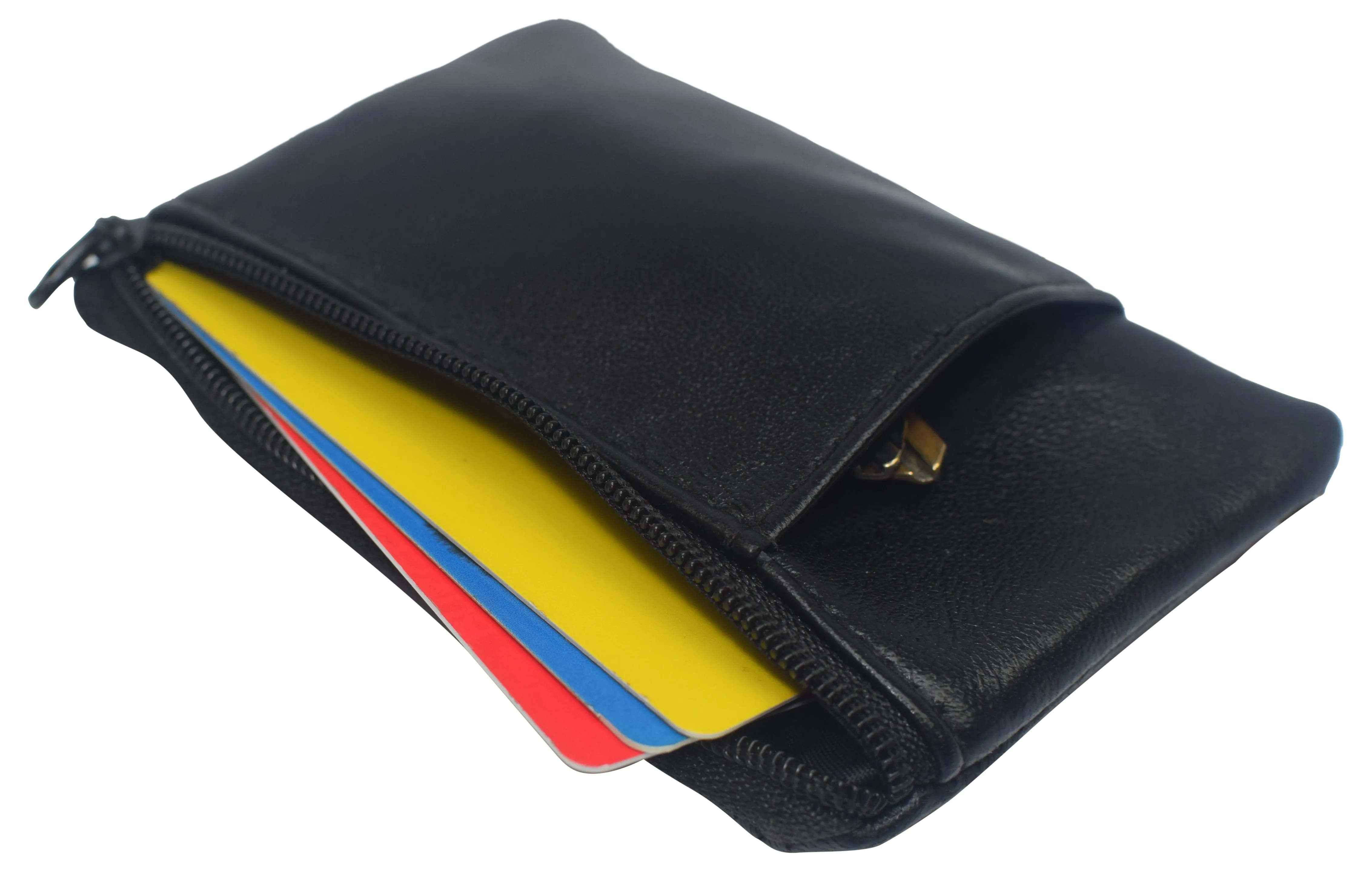 813 Genuine Leather Lightweight Zippered Minimalist Wallet with Clear ID Window with Key Ring