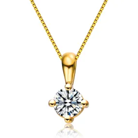 .925 Sterling Silver With Gold Plated Clear Round Cubic Zirconia Solitaire Necklace