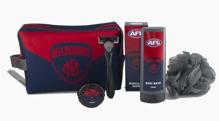 AFL Toiletry Gift Set - Melbourne Demons - Bag Body Wash Razor Soap Loofah