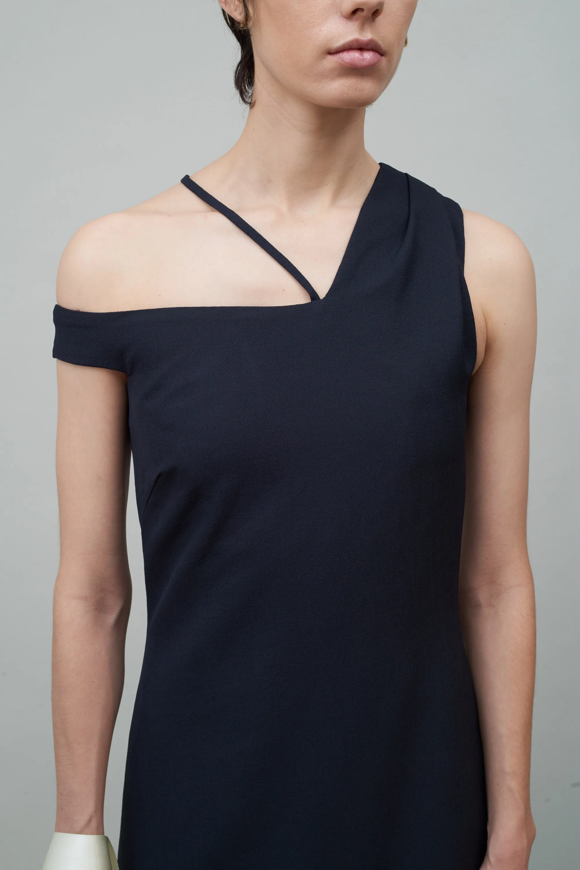 ASYMMETRIC OFF SHOULDER DRESS - BLACK