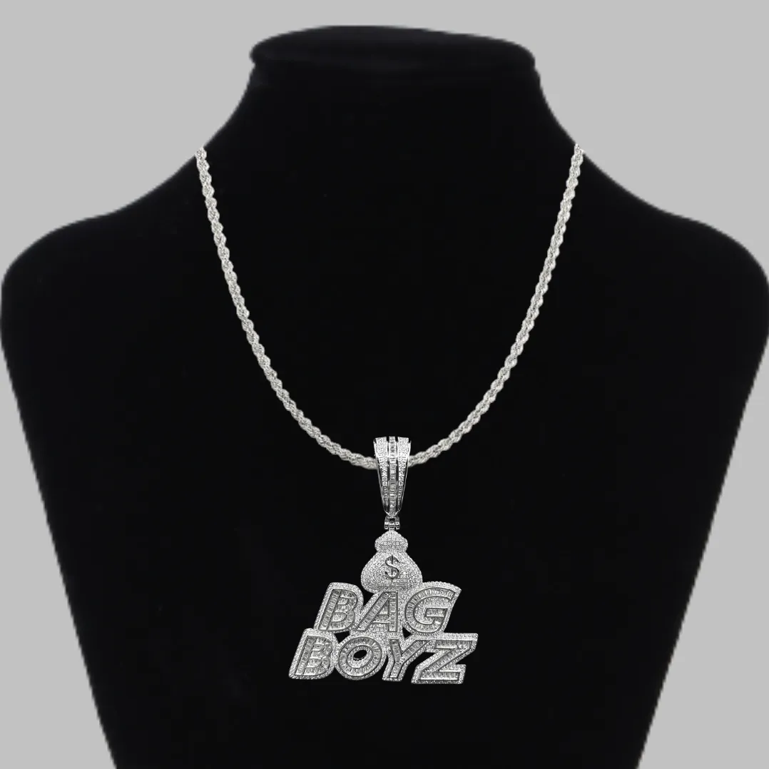 Bag Boyz with Money Bag Iced Out Diamond Pendant Necklace