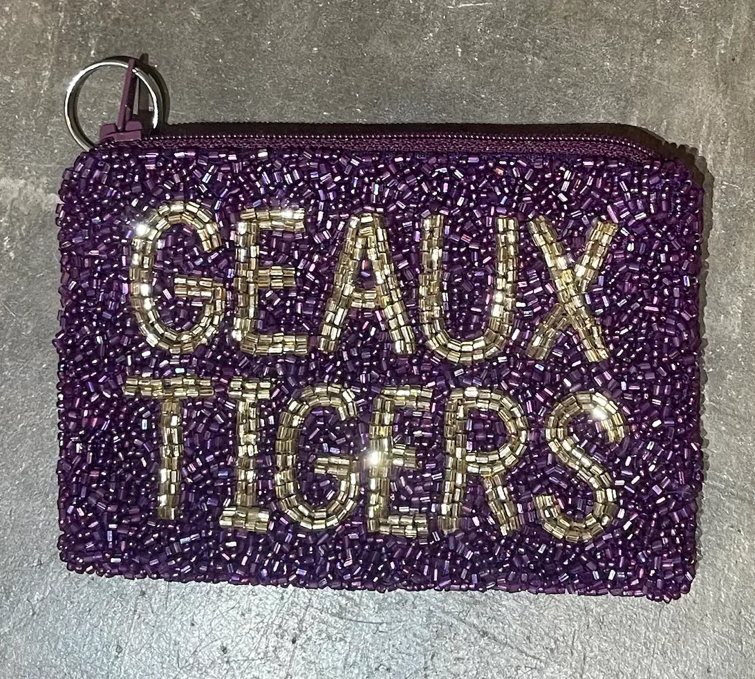 Beaded Small Coin Purse Geaux Tigers