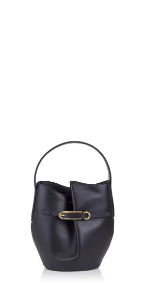 Belted Bucket Bag Mini Black Leather