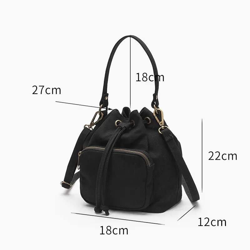 Black Canvas Bucket Bag Small Canvas Crossbody Bucket Bag Purse Womens