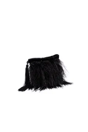 Black feather-embellished bucket bag