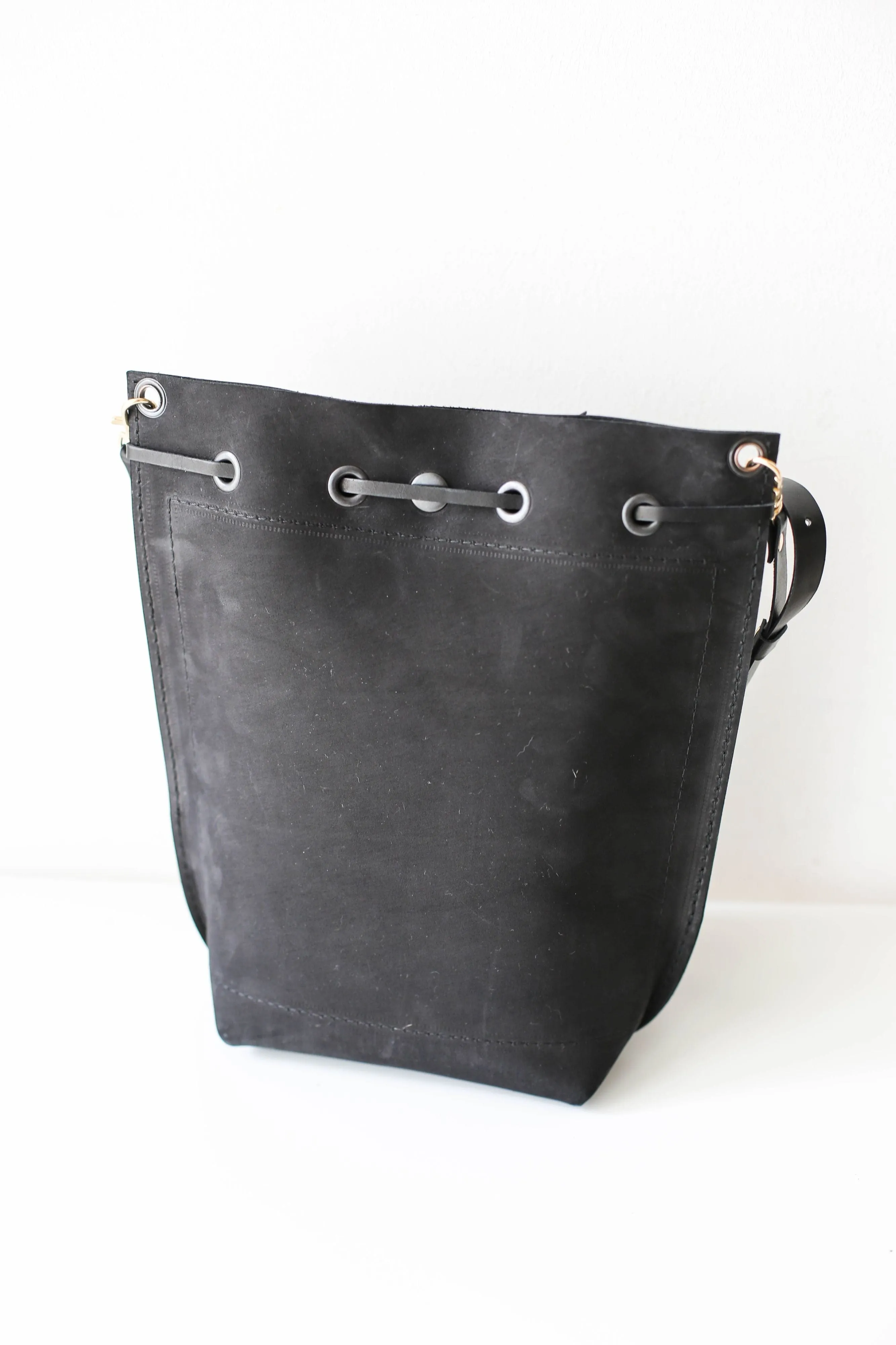 Black Leather Bucket Bag