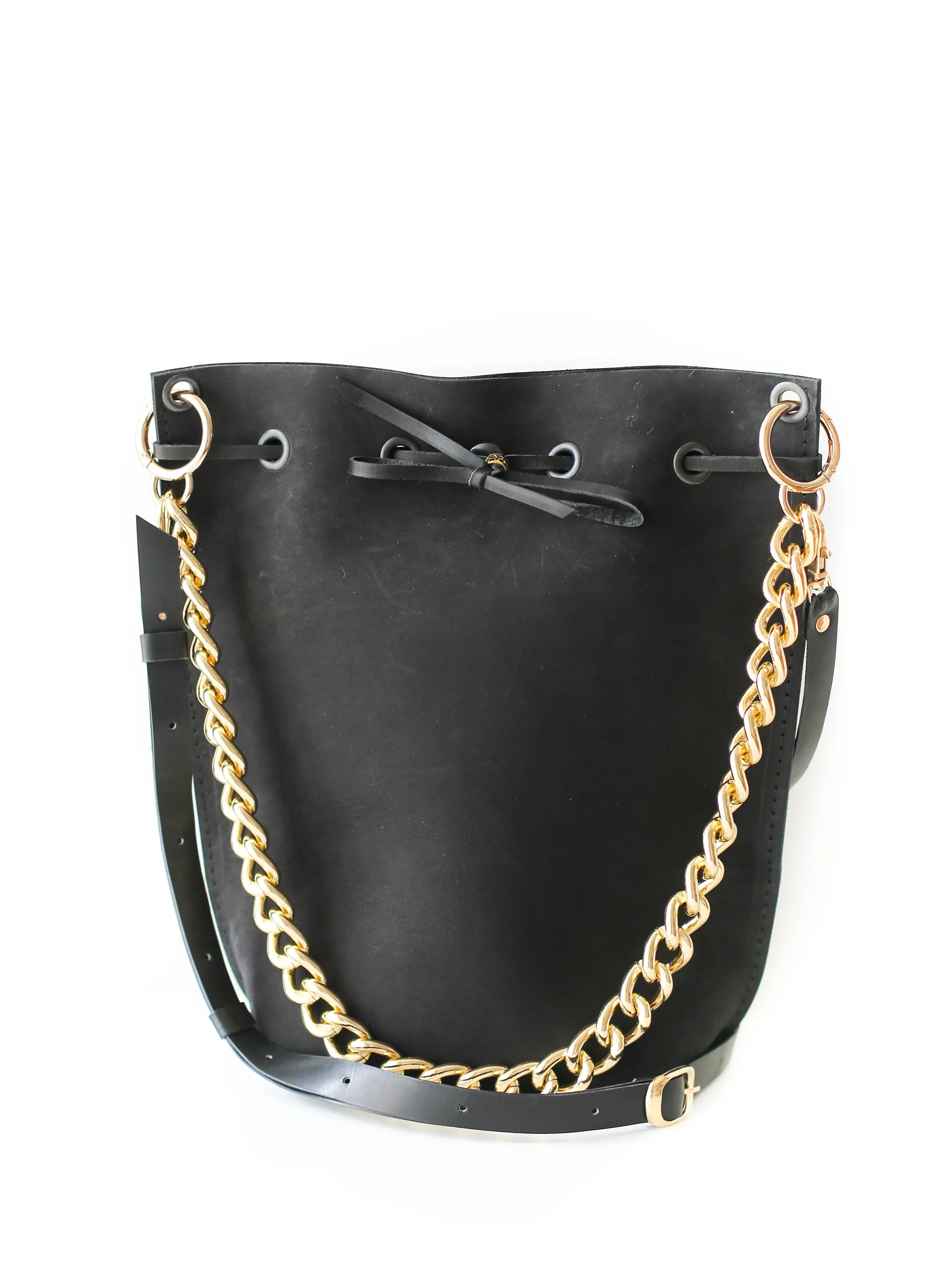 Black Leather Bucket Bag