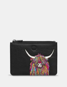 Black Rainbow Highland Cow Zip Top Purse