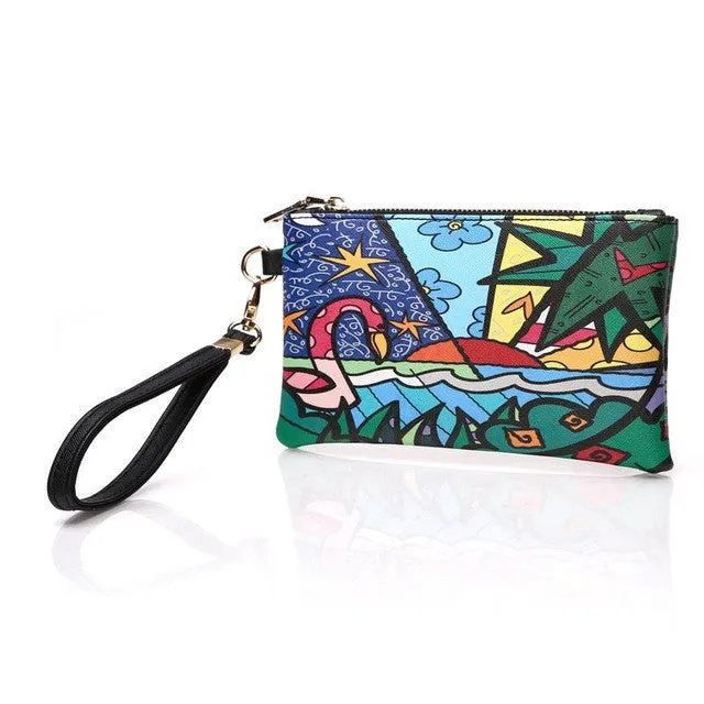 BRITTO PU Coin Purse For iphone 6S Plus & Credit Card 2017 Hot Sales Casual Colored Graffiti Clutch Zipper Coin Pocket