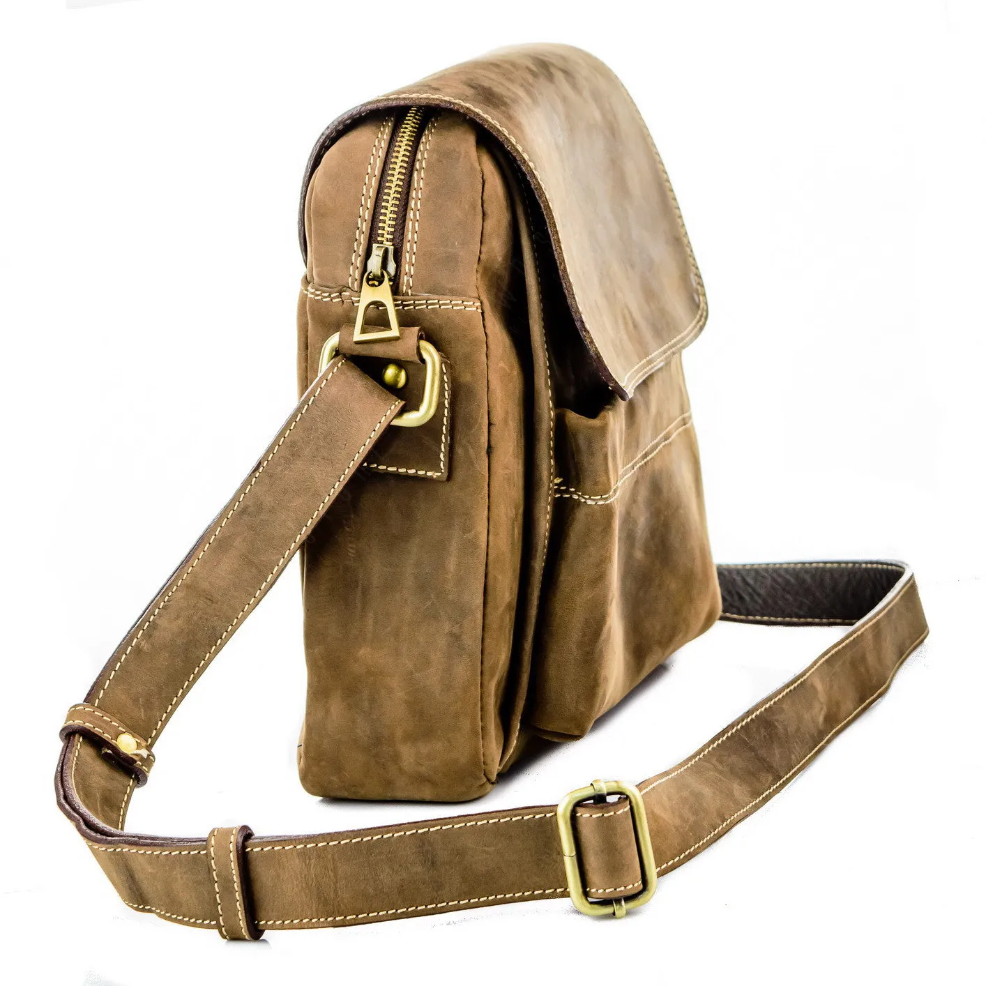 Brown Stone Messenger Leather Bag Twenty Six Square - Oil Nubuck