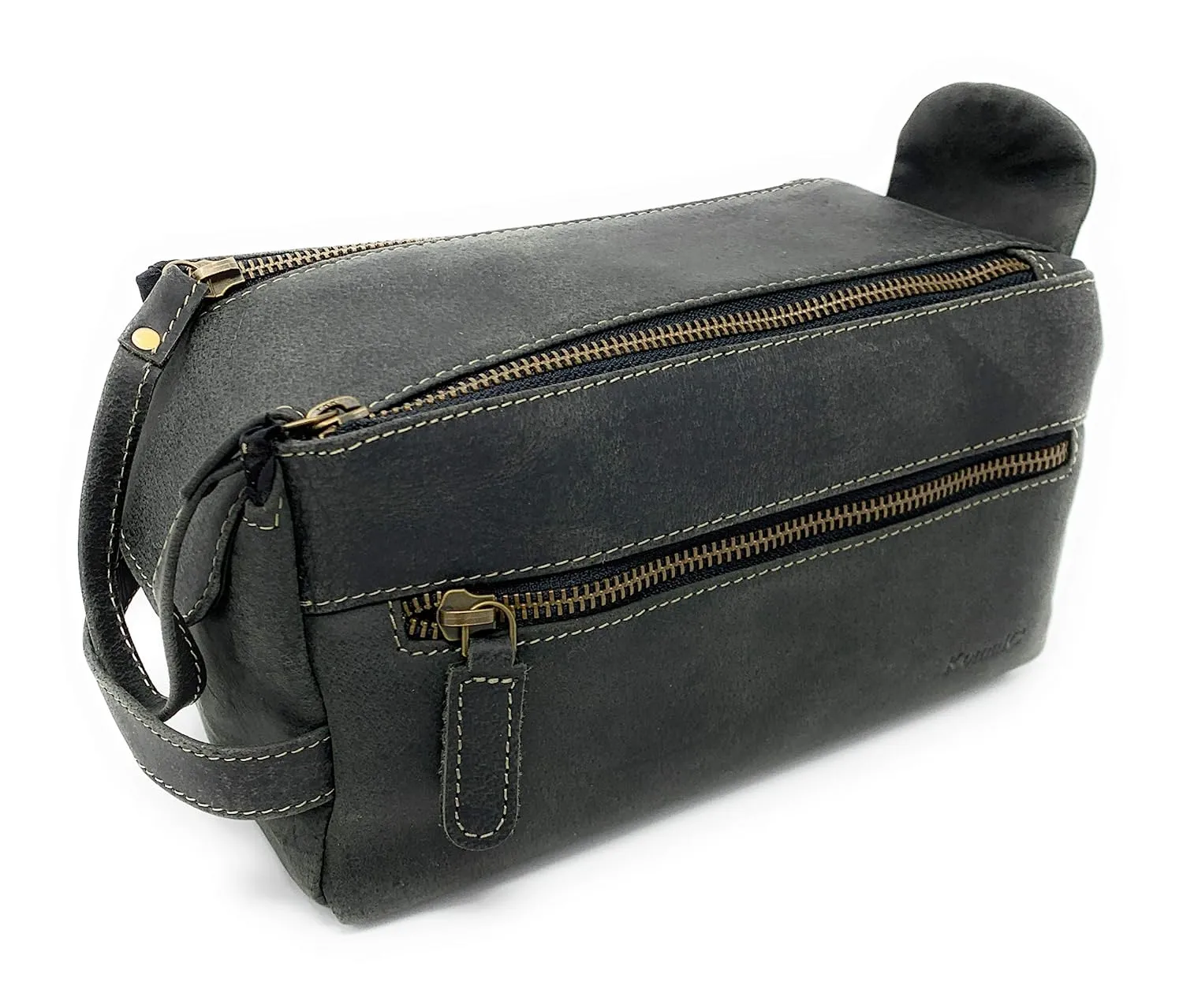 Buffalo Charcoal Black Leather Travel Toiletry Bag