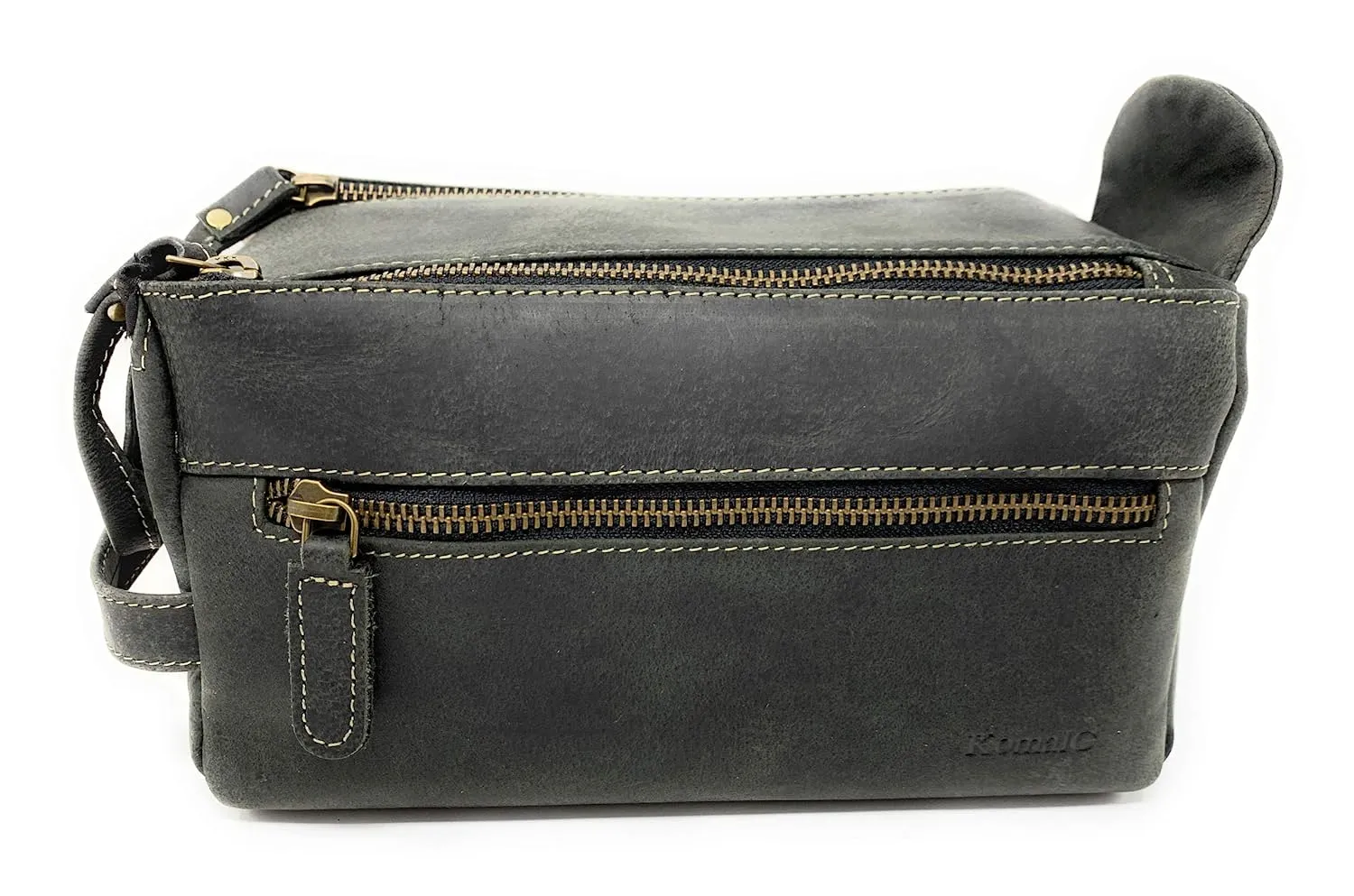 Buffalo Charcoal Black Leather Travel Toiletry Bag