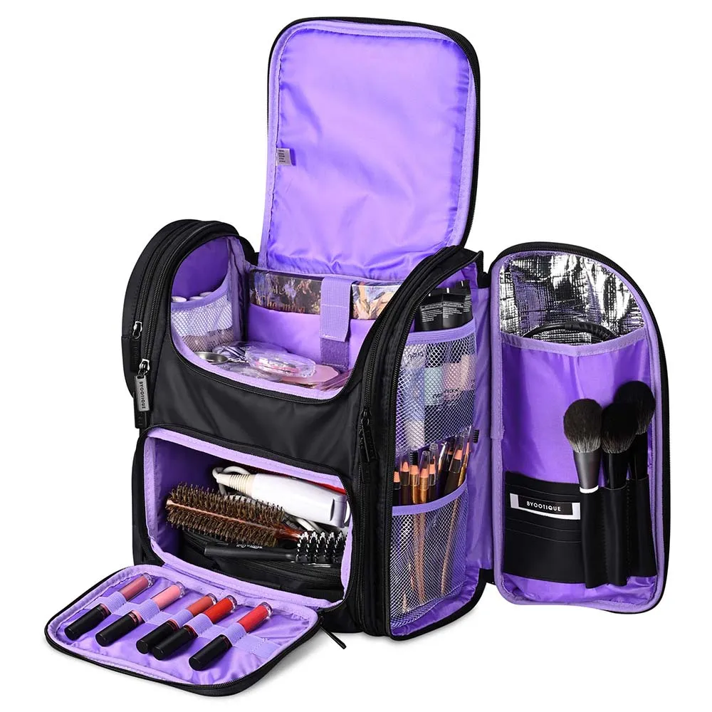 Byootique Pro Artist Makeup Barber Bag Backpack Travel Purple