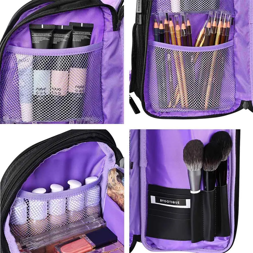 Byootique Pro Artist Makeup Barber Bag Backpack Travel Purple