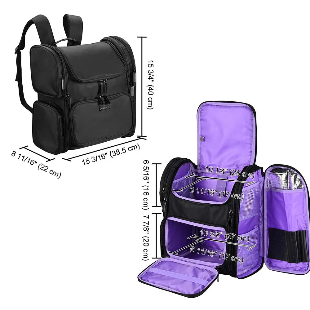 Byootique Pro Artist Makeup Barber Bag Backpack Travel Purple