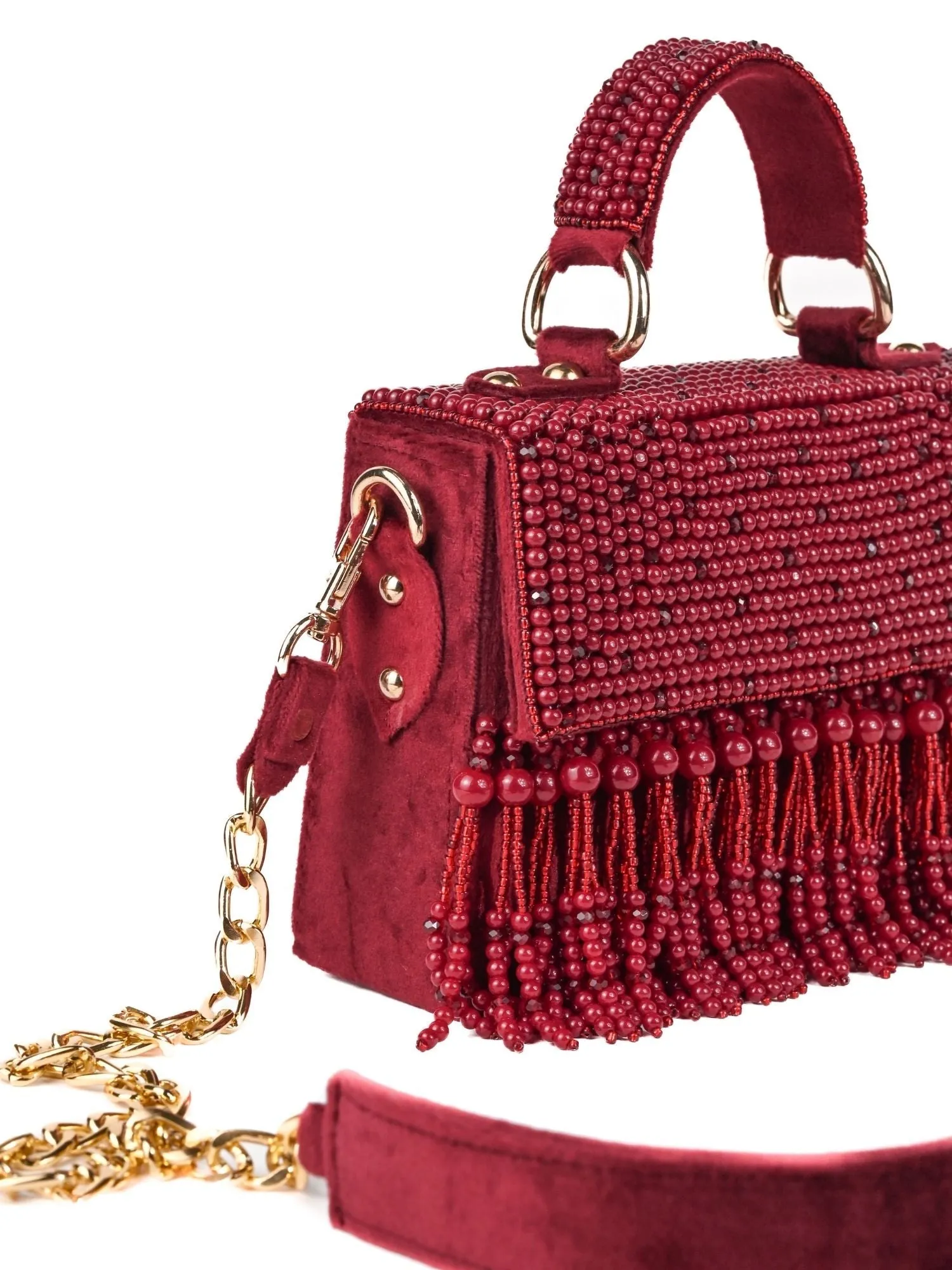 Cally Maroon Suede Embellished Box Bag