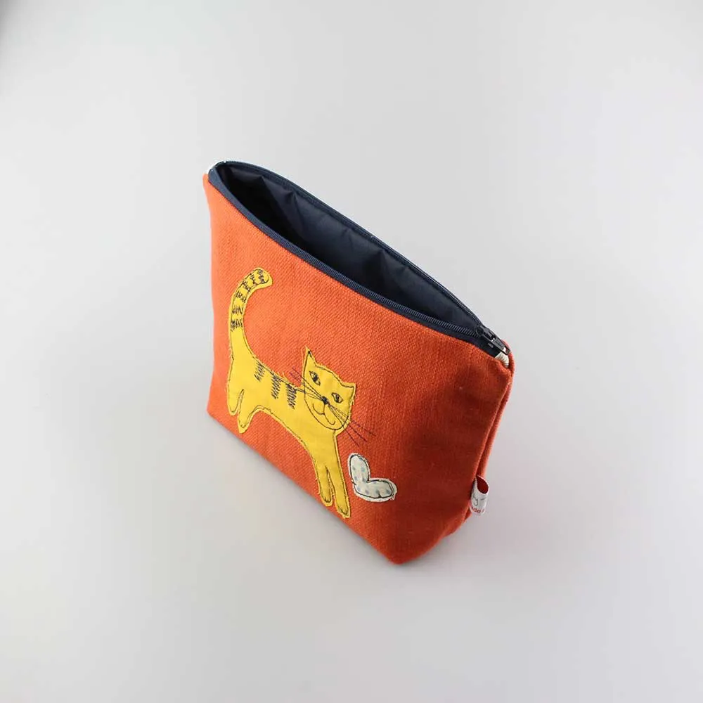 Cat Embroidered Large Makeup Bag