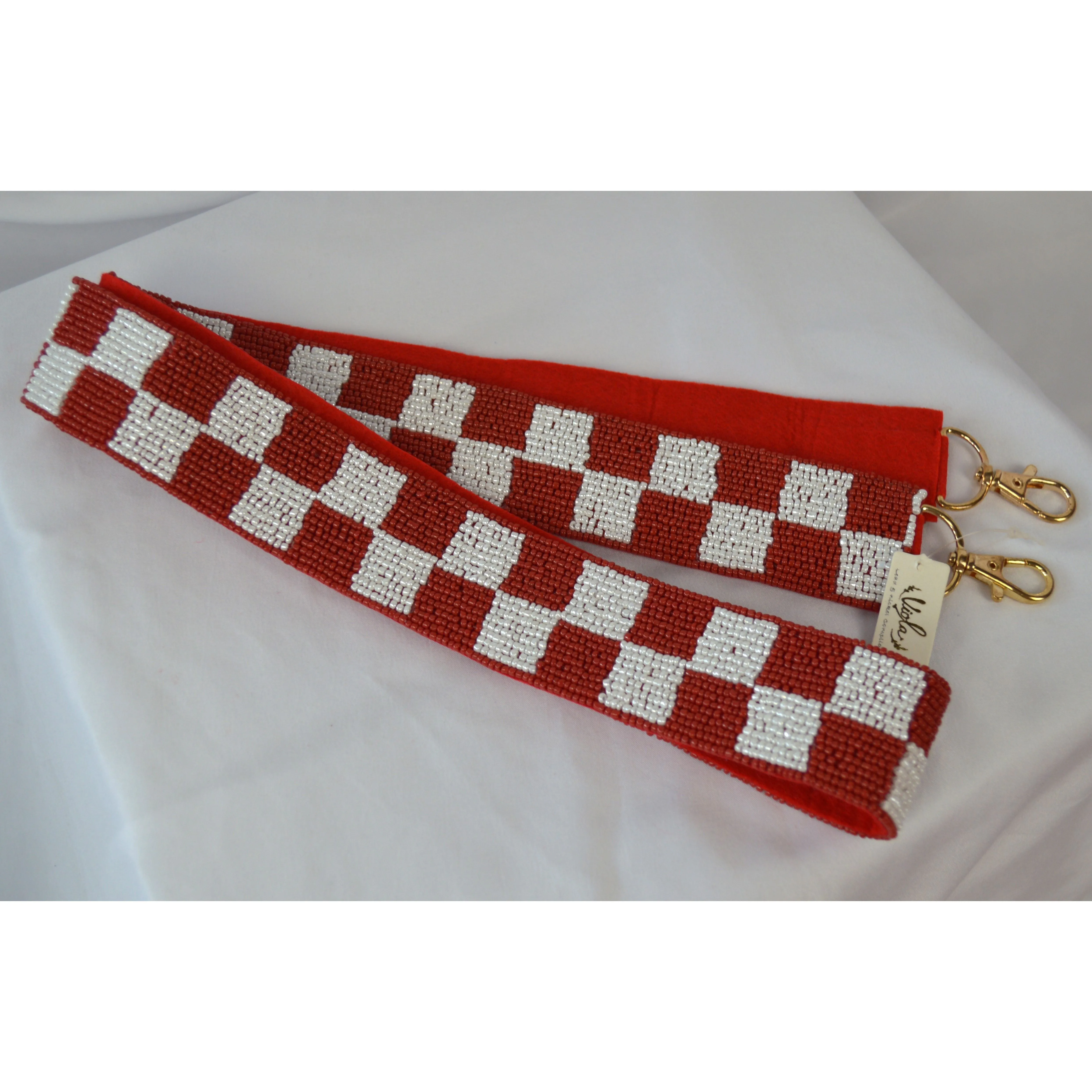 Checkered Seed Bead Bag Strap