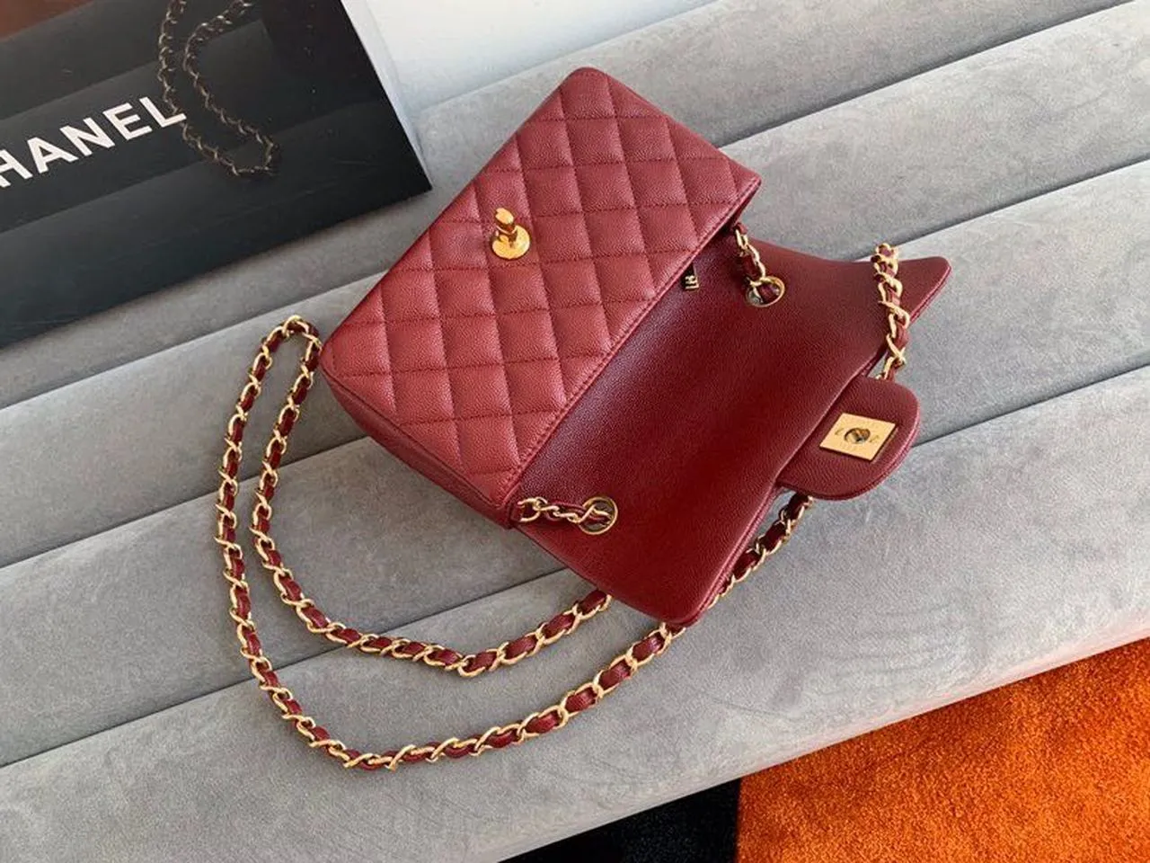 CHL Classic HandBag Gold Toned Hardware Burgundy For Women 7.8in/20cm