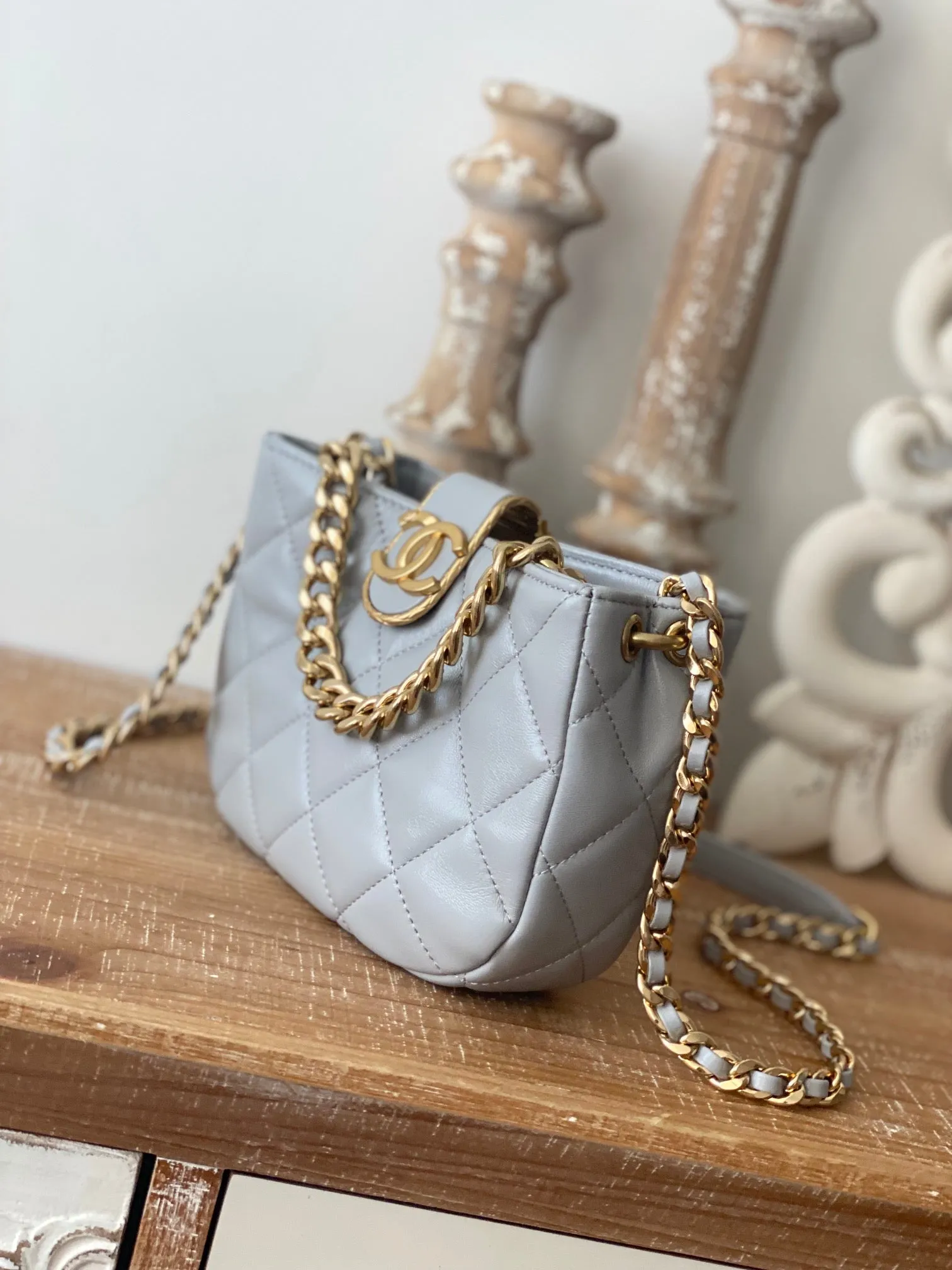 CHLSmall Hobo Bag Gold Hardware Grey For Women, Women&#8217;s Handbags, Shoulder Bags 7.5in/19cm