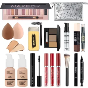 Complete Makeup Set: Eyeshadow Palette, Foundation, Lipsticks, Mascara & Brushes Essentials