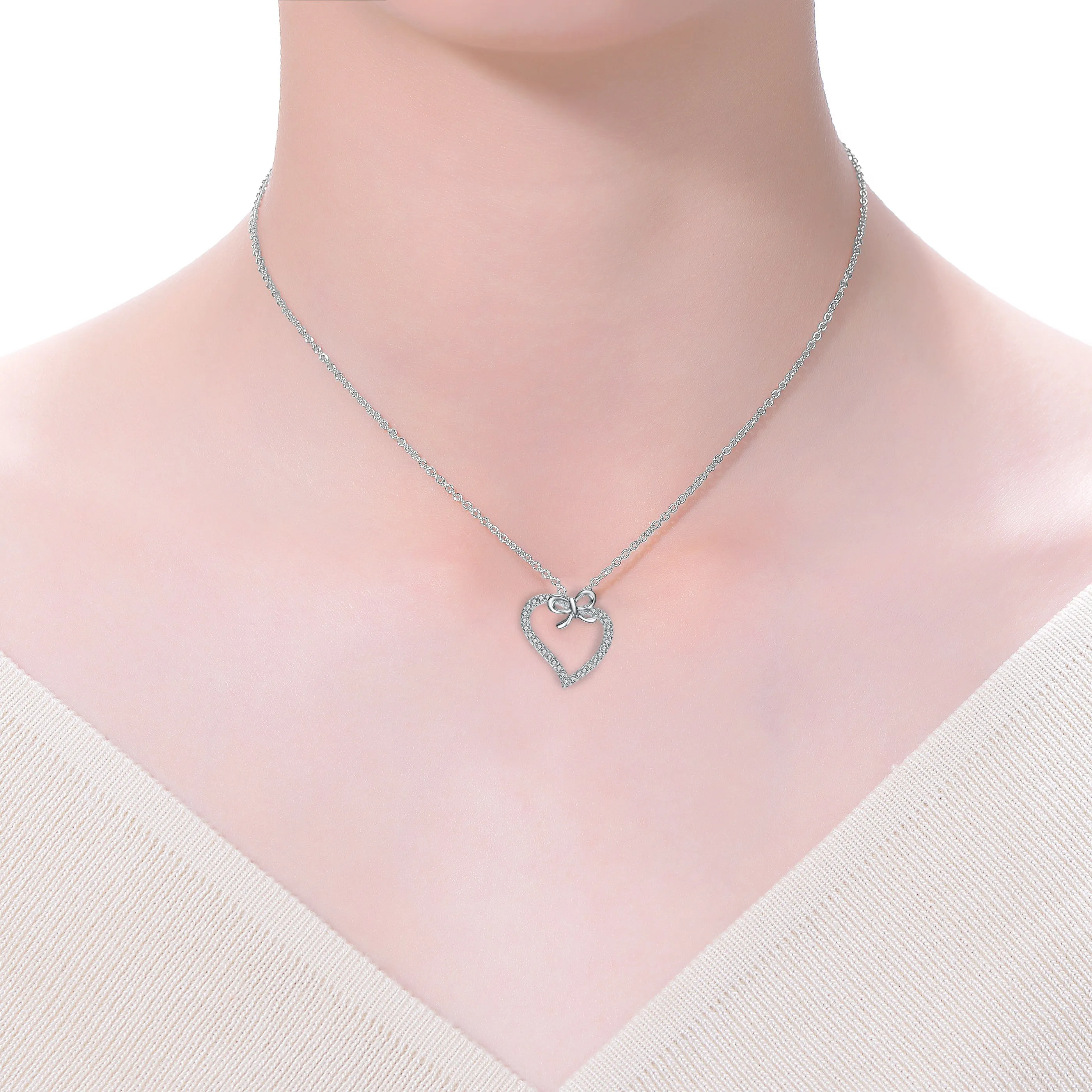 Constance Contour Heart And Bowtie Rose Gold Necklace