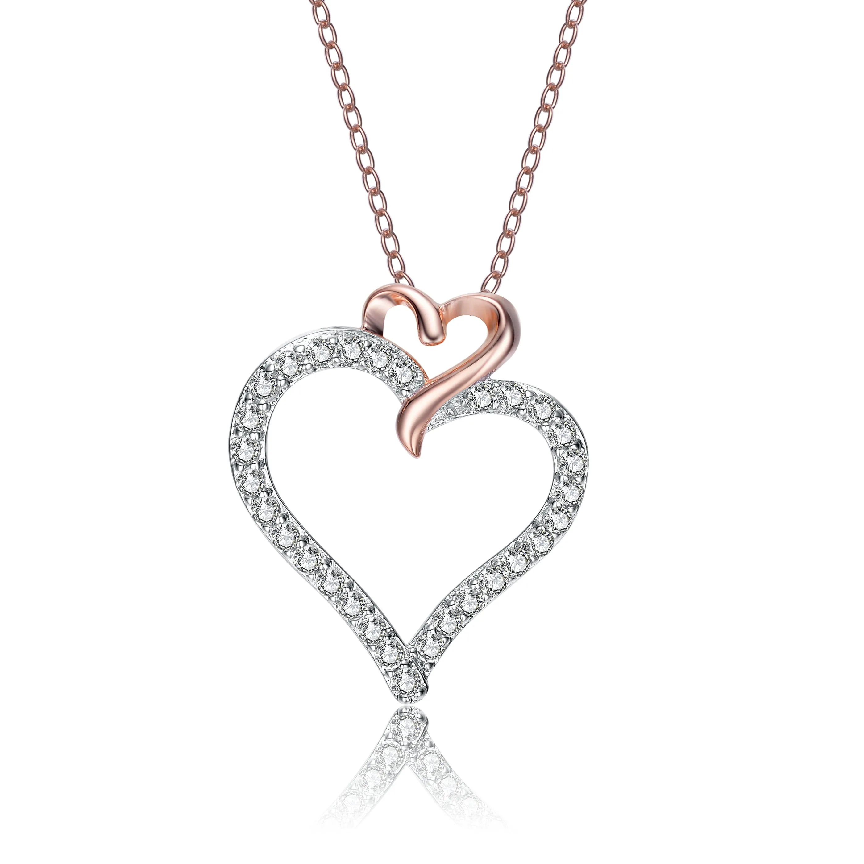 Constance Contour Heart And Bowtie Rose Gold Noir Necklace