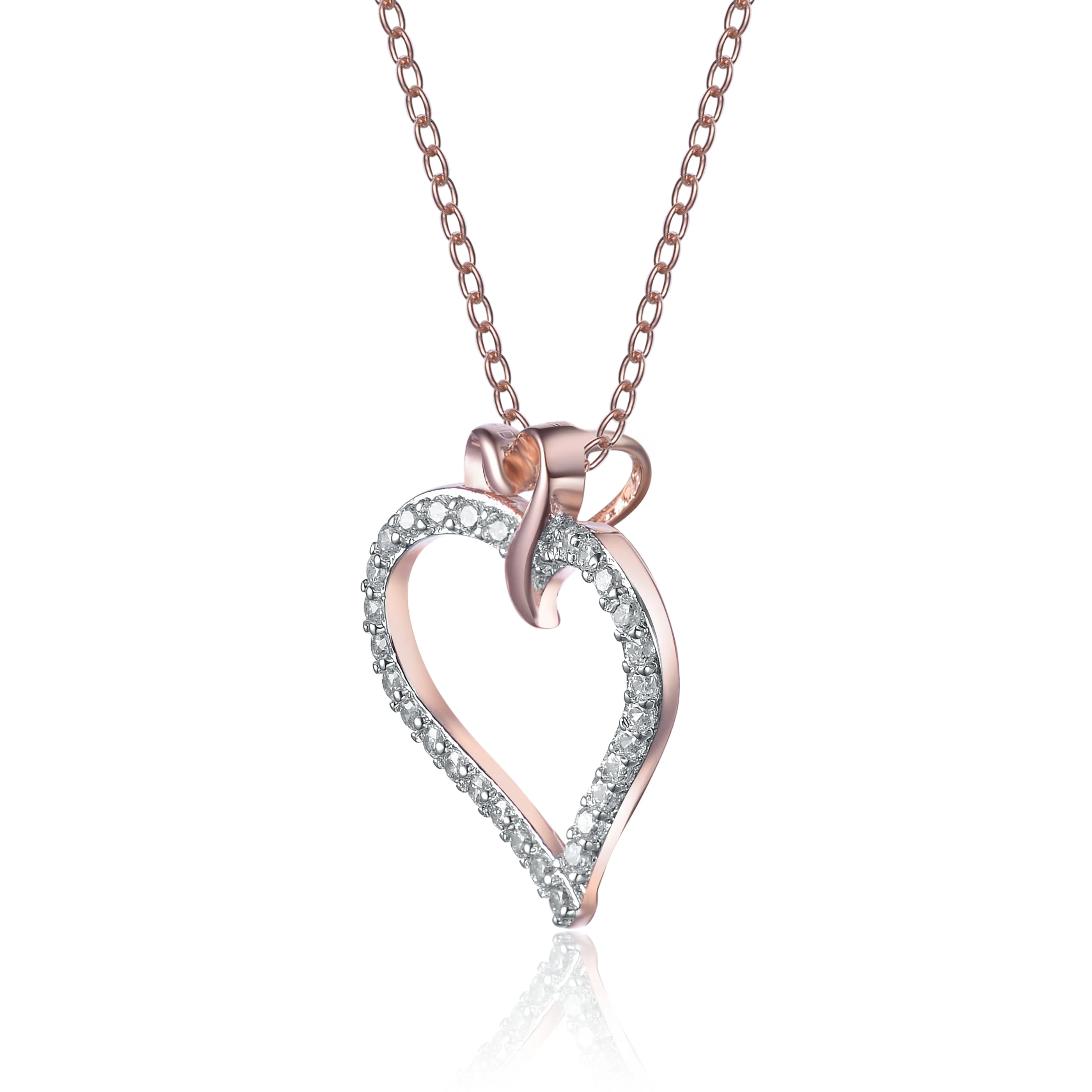 Constance Contour Heart And Bowtie Rose Gold Noir Necklace