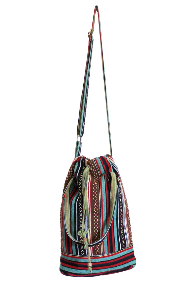 Cotton canvas bohemian hippie bucket bag-Brown-One size