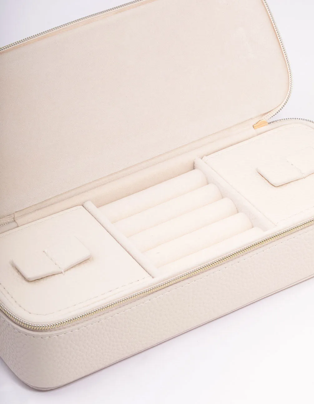 Cream Faux Leather Makeup & Jewellery Case