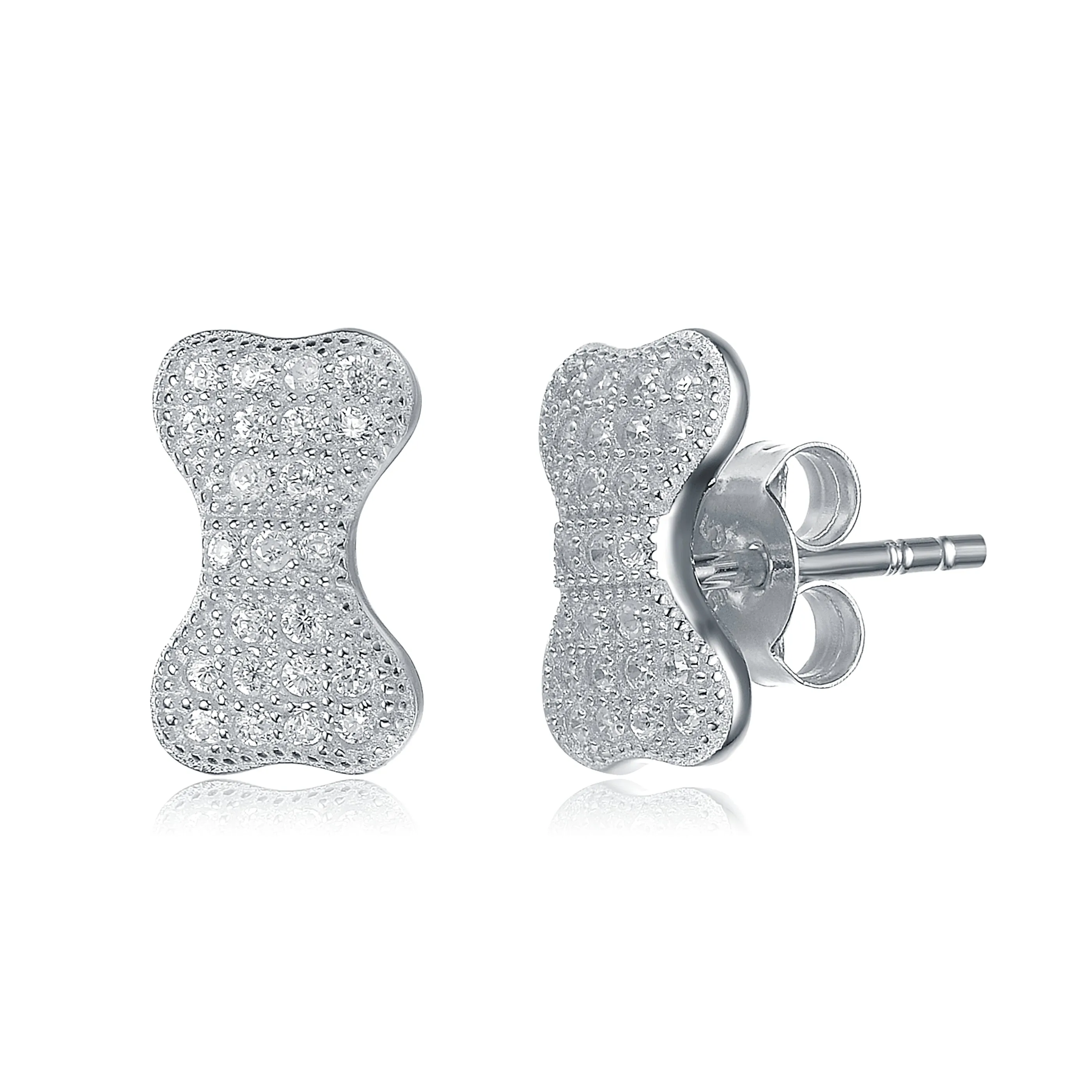 Cubic Zirconia Sterling Silver Rhodium Plated Bow Earrings