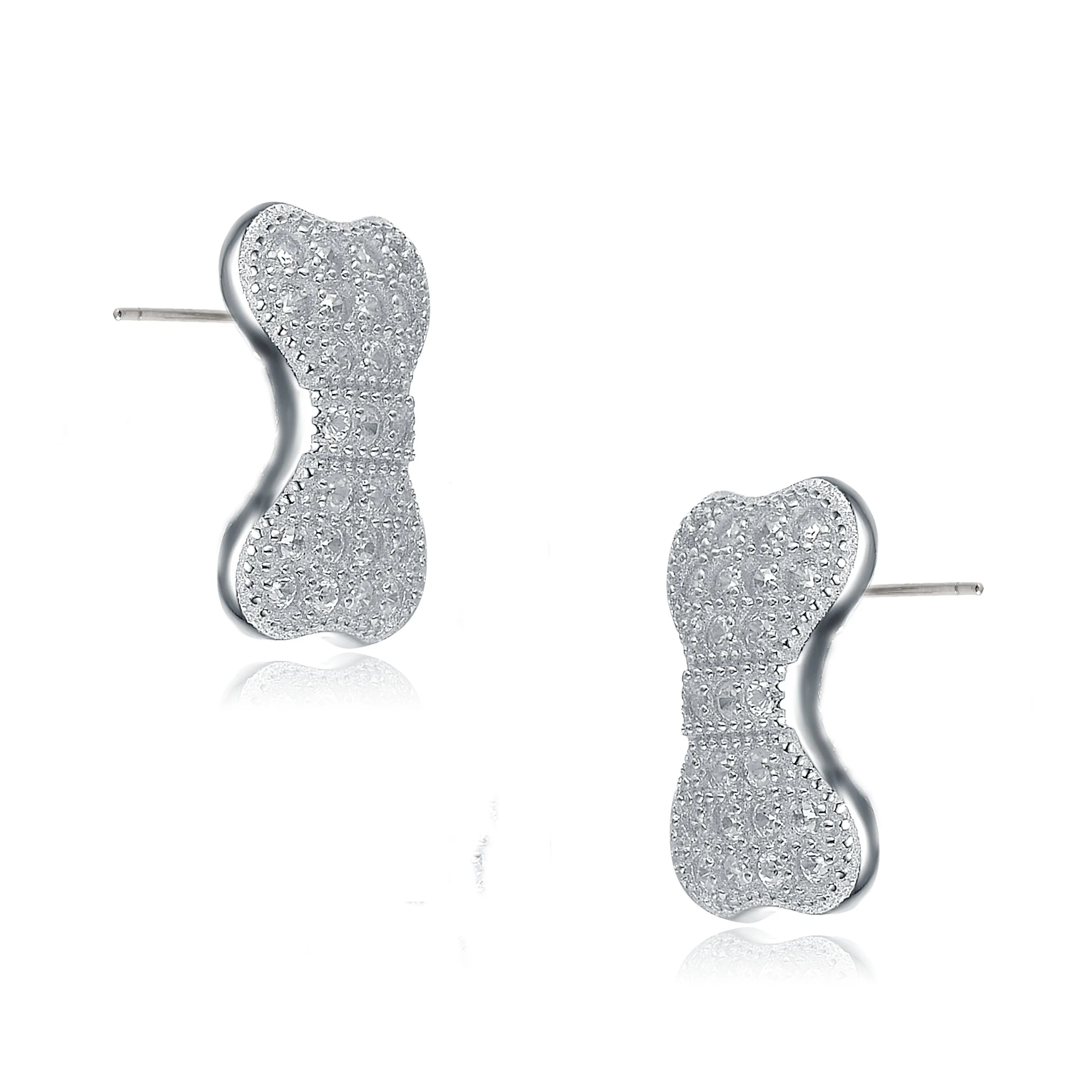 Cubic Zirconia Sterling Silver Rhodium Plated Bow Earrings