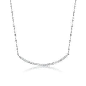 Cubic Zirconia Sterling Silver Rhodium Plated Curved Necklace