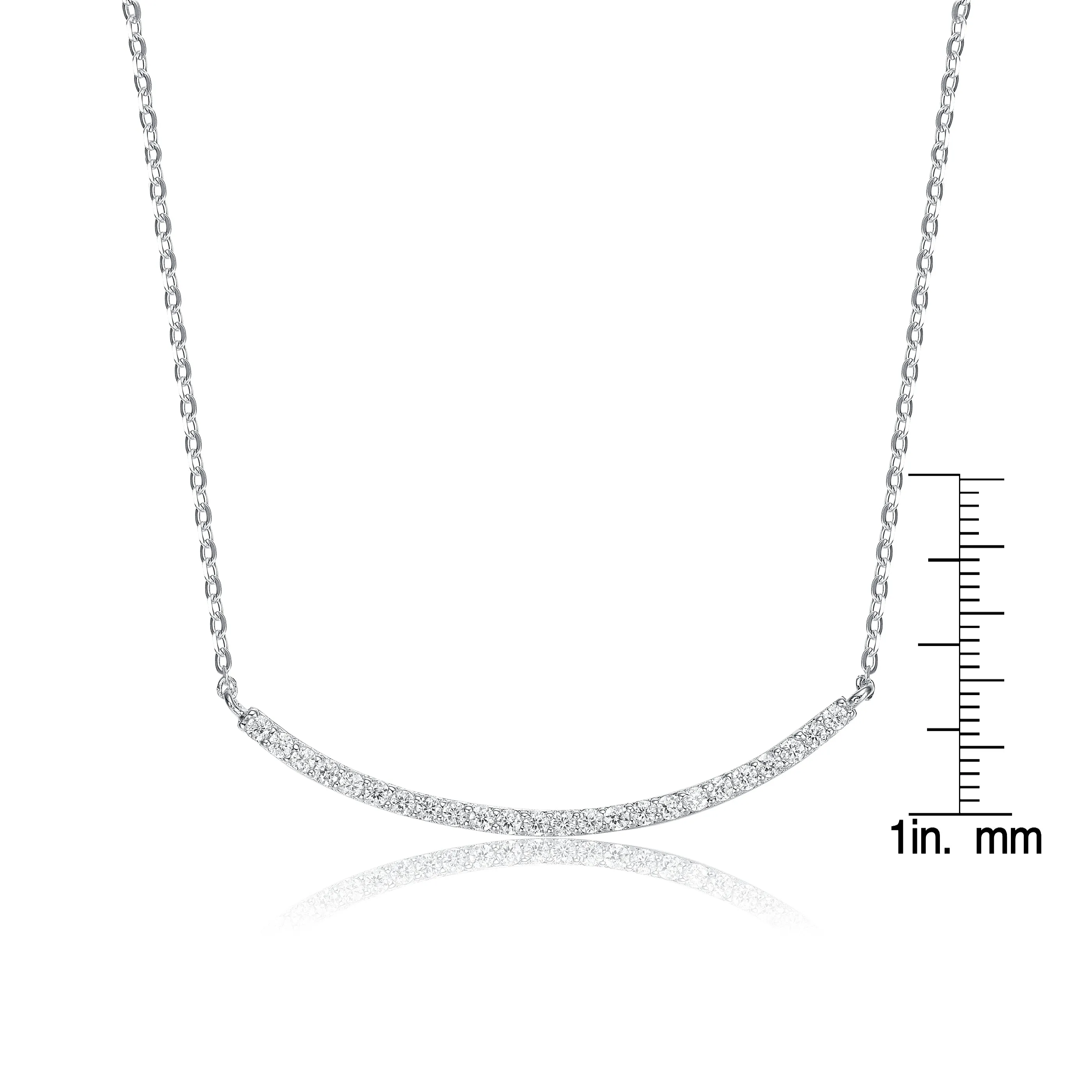 Cubic Zirconia Sterling Silver Rhodium Plated Curved Necklace