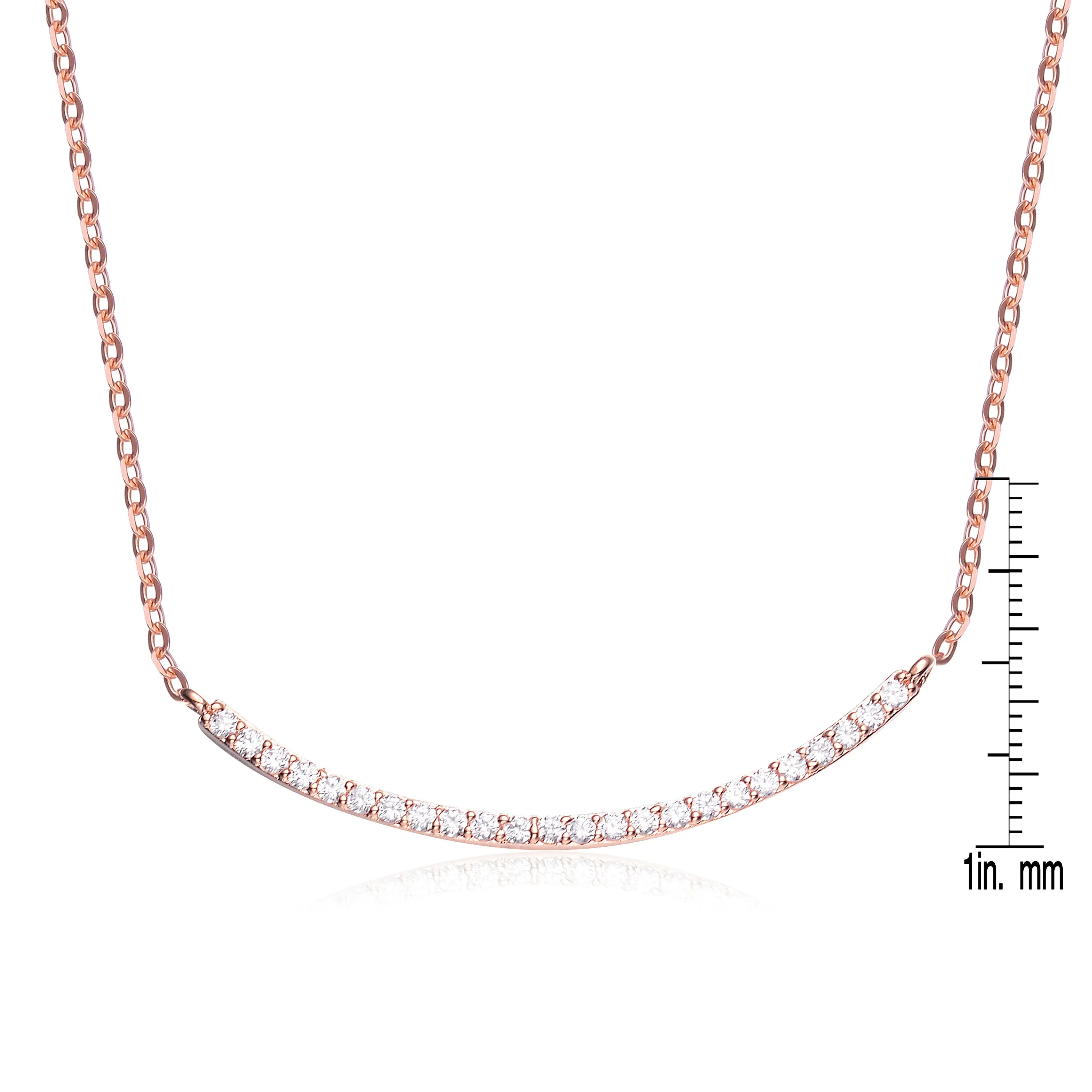 Cubic Zirconia Sterling Silver Rhodium Plated Curved Necklace