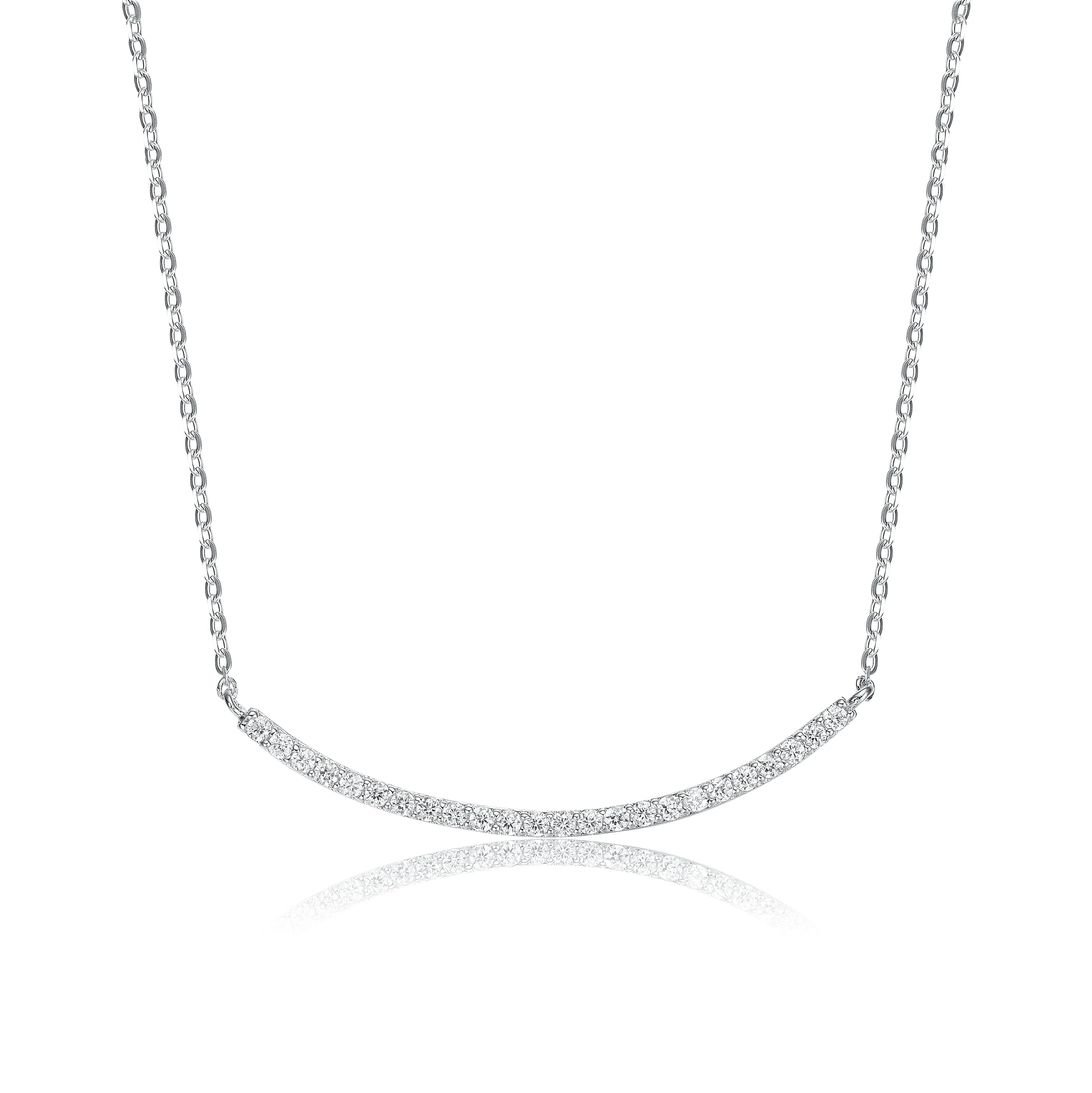 Cubic Zirconia Sterling Silver Rhodium Plated Curved Necklace