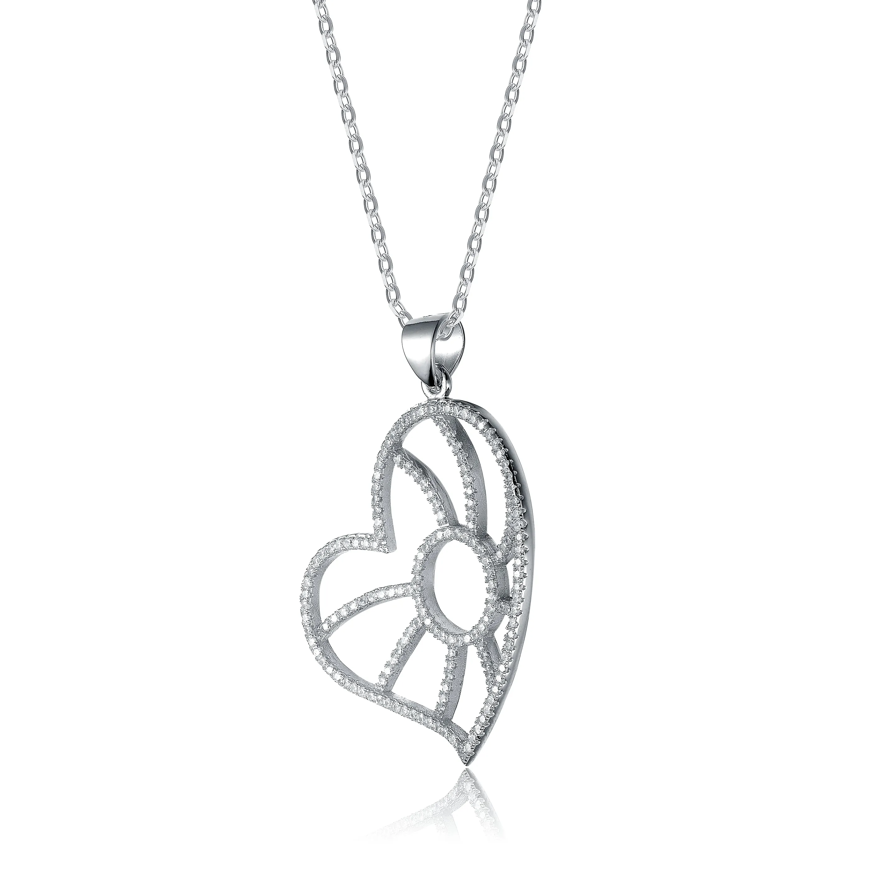 Cubic Zirconia Sterling Silver Rhodium Plated Lovely Heart Pendant