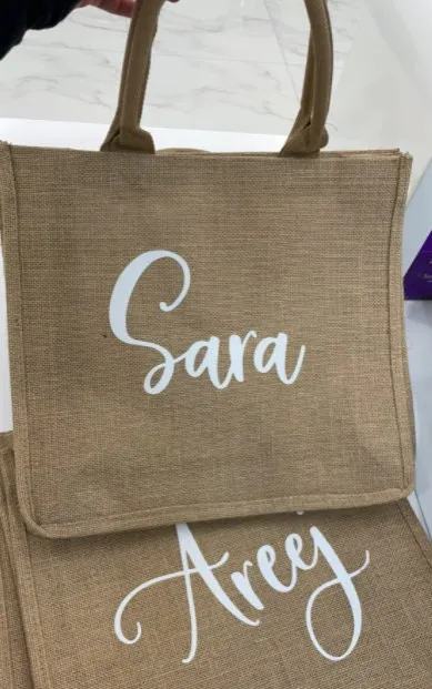 Custom Burlap Tote Gift Bags -Personalized Bridesmaid Beach Bag -  Beach Bags - Beach Tote Bag with Name - Wedding Favor Bridesmaid Gift