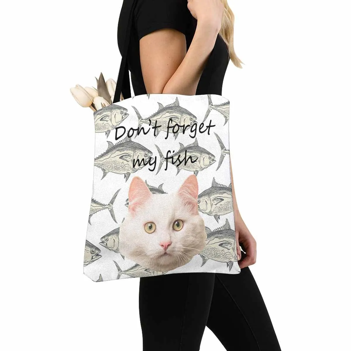 Custom Cat Face Fish Canvas Tote Bag