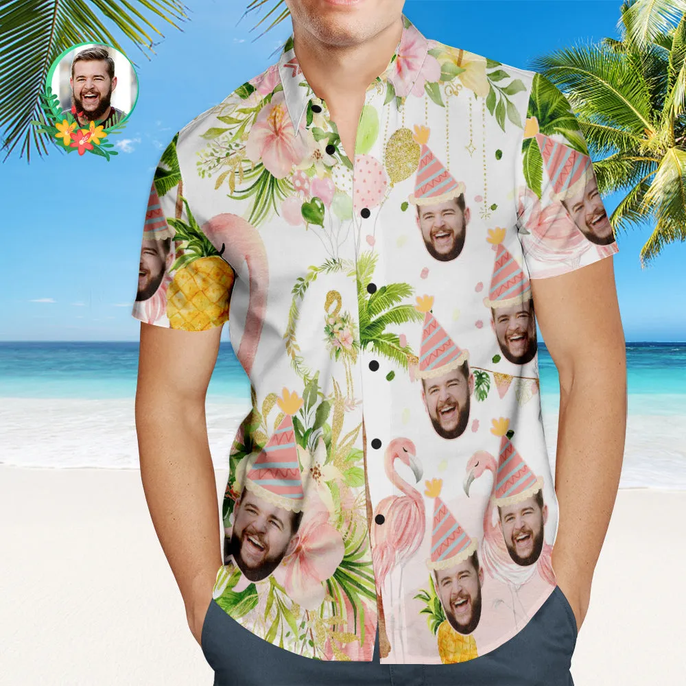 Custom Flamingo Birthday Party Hawaiian Shirt Personalised Face Shirt