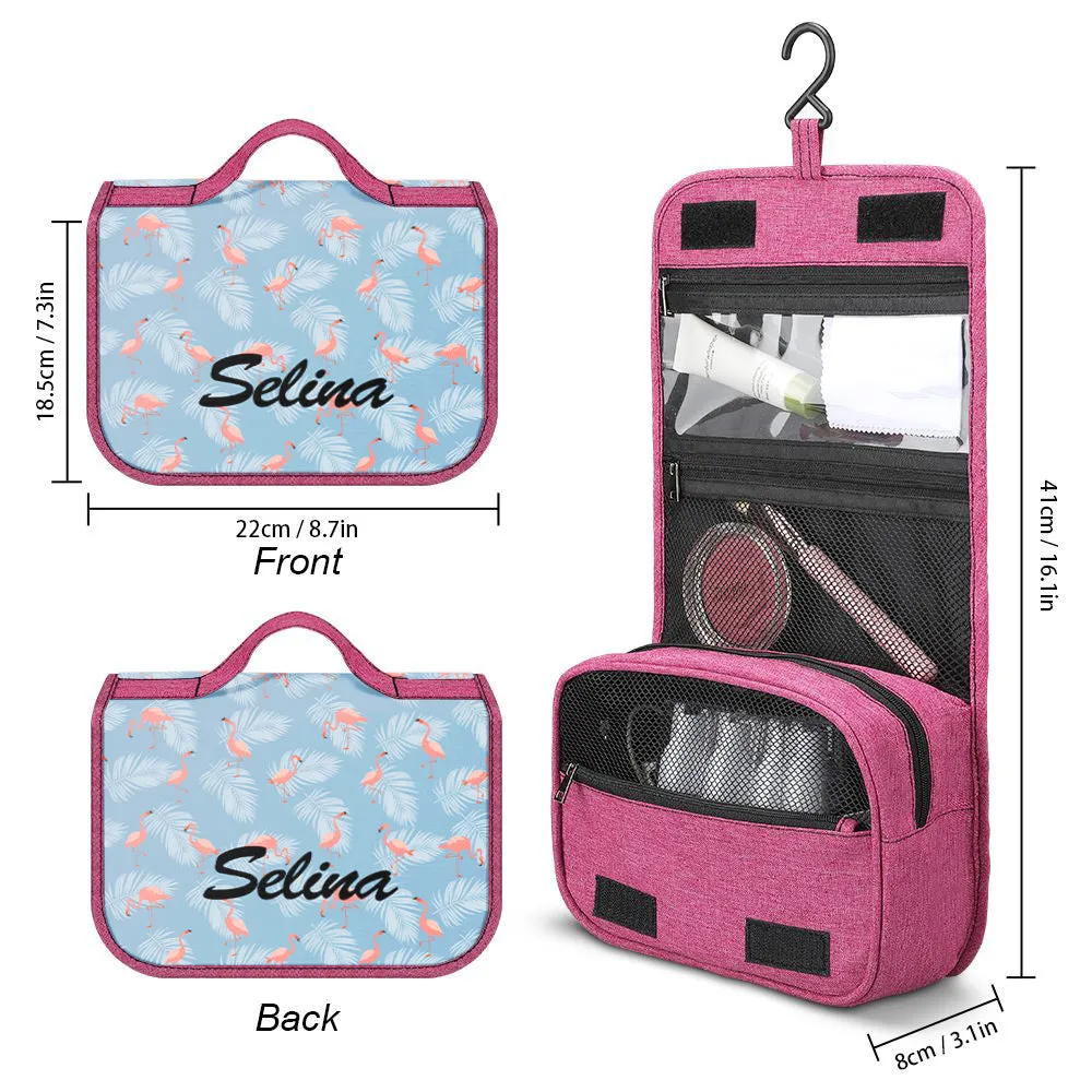 Custom Hanging Toiletry Bag Personalized Flamingo Cosmetic Makeup Travel Organizer for Men and Women