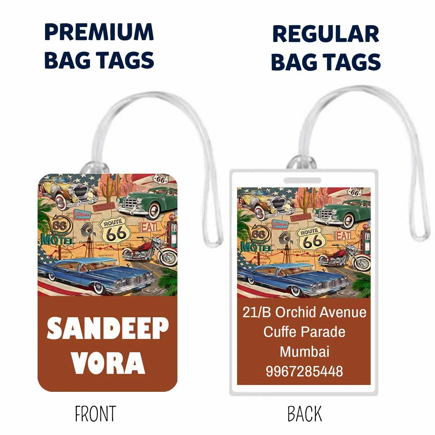 Custom Luggage Tags Route66 Design - Set of 5